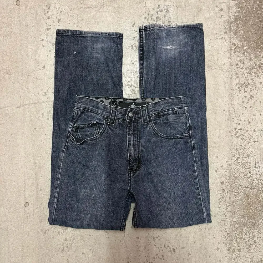 Leverage Palancada Vintage Y2K Embroidered Skull and Scissor Pocket Denim Jeans